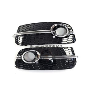 Решетки противотуманных фар RS-Style (2013-2017, 2 шт, Черный с Хромом) Audi Q5 2008-2017 гг.