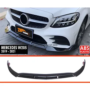 Передний сплиттер DPT (2019-2021, только для AMG-Line, Черный Глянец) Mercedes C-сlass W205 2014-2021 гг.